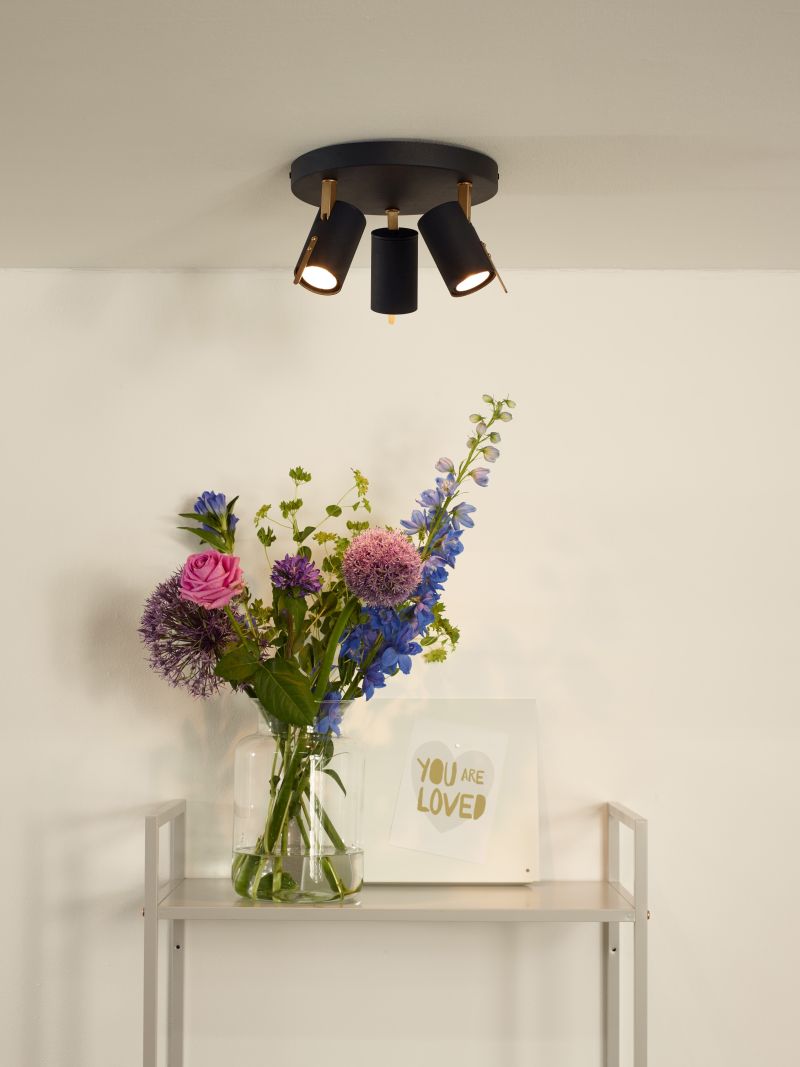 Lucide GRONY - Stropné bodové svietidlo - LED Dim to warm - GU10 - 3x5W 2200K/3000K - Black